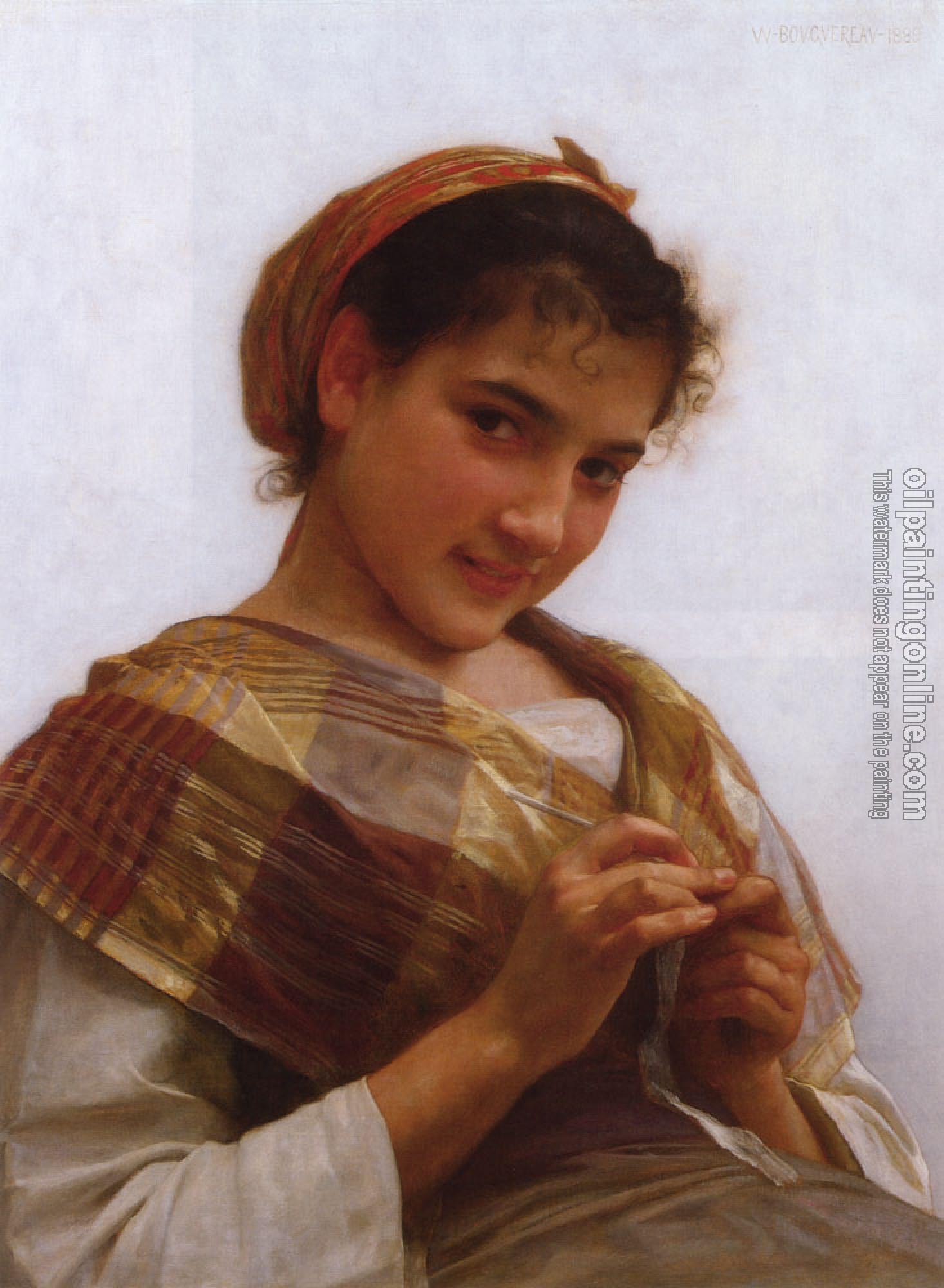 Bouguereau, William-Adolphe - Jeune fille au crochet, Young girl crocheting.